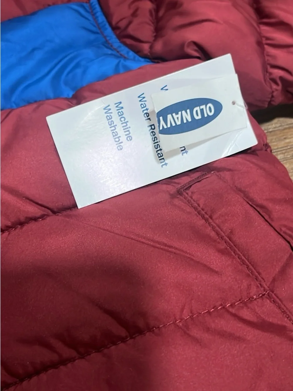 Old Navy Red and Blue Hooded Kids Puffer Jacket